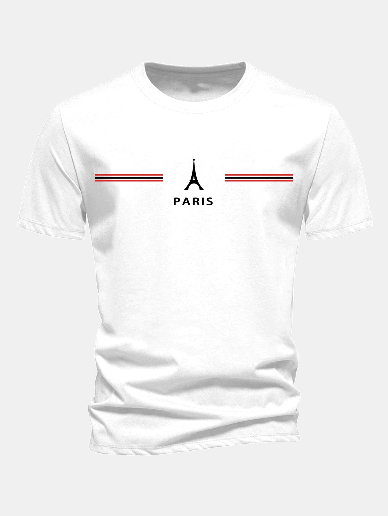 Regular Fit Paris Stripes Print Cotton T-Shirt
