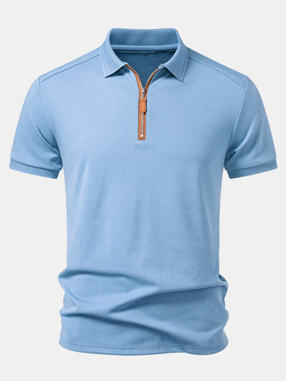 Textured Zipper Polo