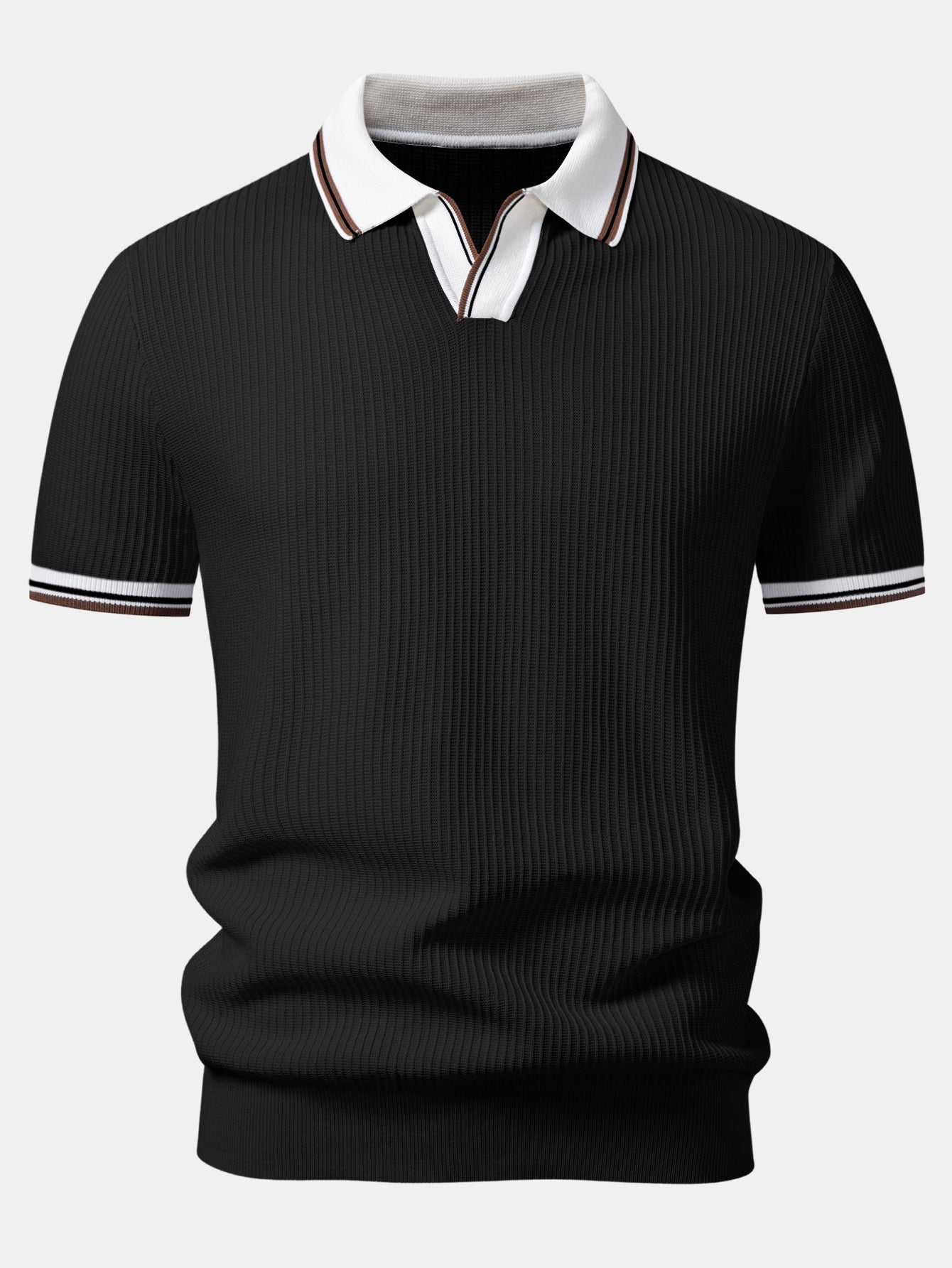 Contrast Trim Waffle Johnny Collar Knit Polo