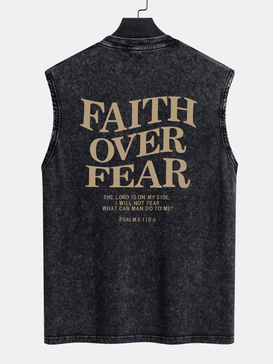 Faith Over Fear Back Print Washed Distressed Tank Top