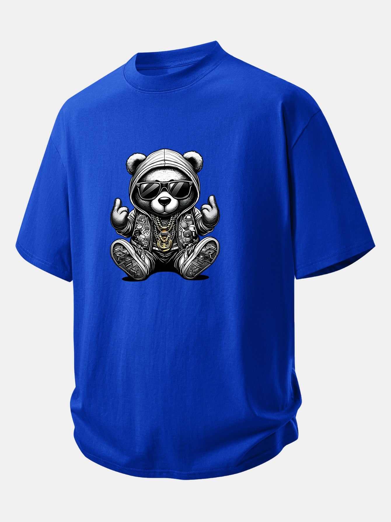 Relax Fit Hip Hop Bear Print Cotton T-Shirt