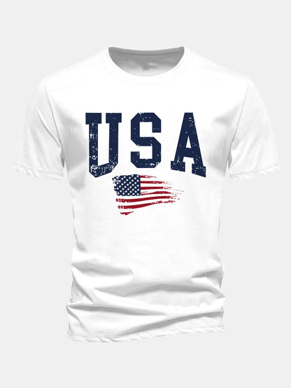 Regular Fit USA Flag Print Cotton T-Shirt
