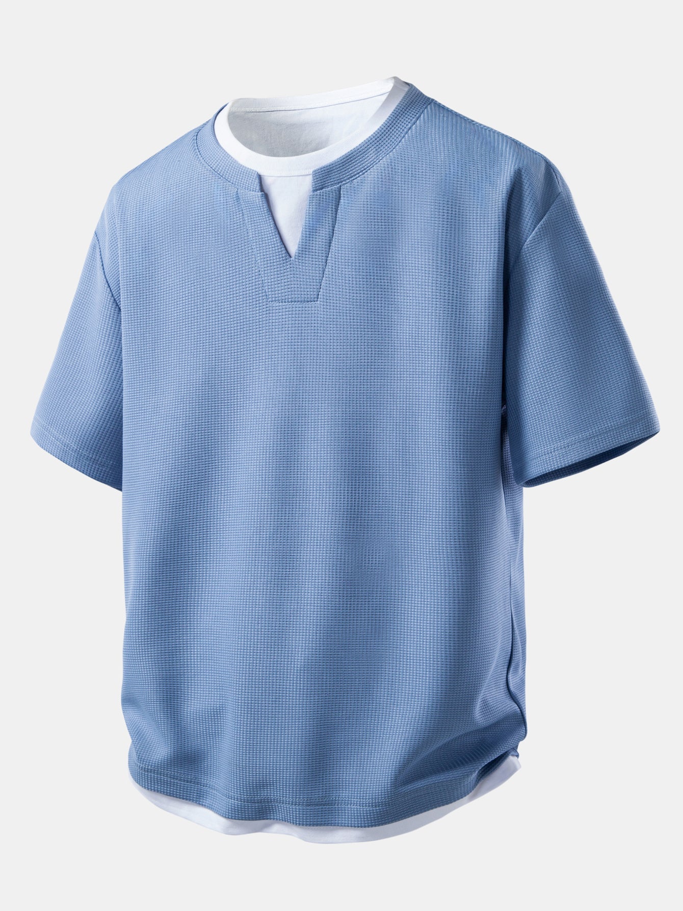 Relax Fit 2 In 1 Notched Collar Waffle T-Shirt