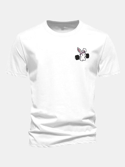 Regular Fit Fitness Rabbit Print Cotton T-Shirt