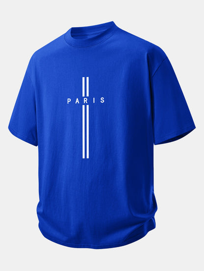 Relax Fit Paris Stripe Print Cotton T-Shirt