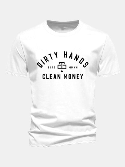 Regular Fit Dirty Hands Clean Money Print Cotton T-Shirt