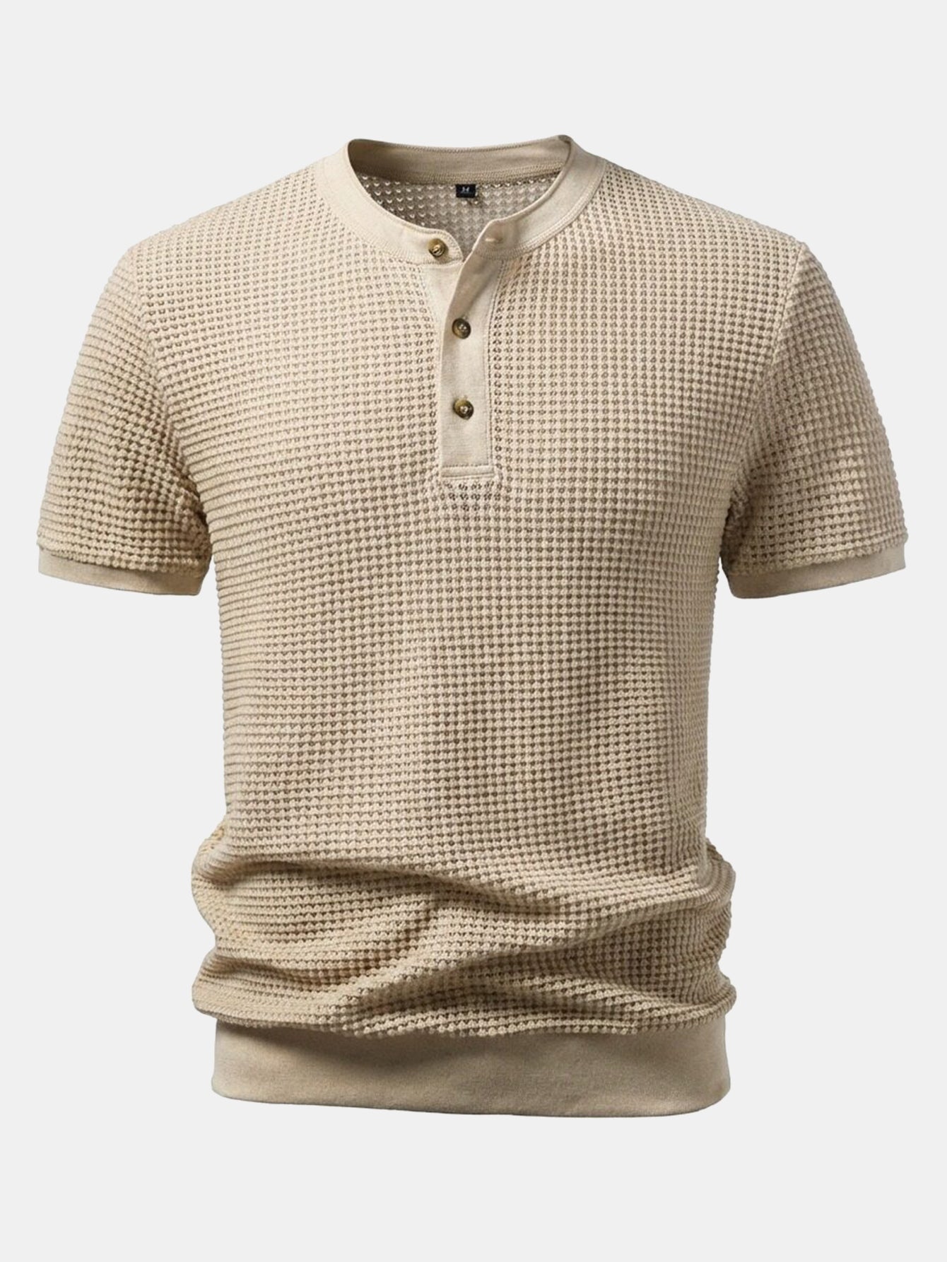 Waffle Textured Ribbed Hem Henley Shirt
