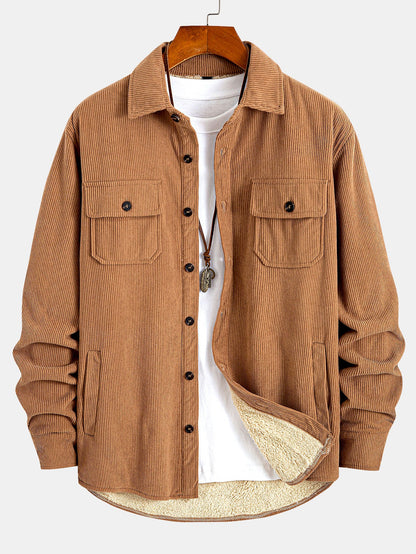 Teddy Lined Corduroy Button Up Overshirt