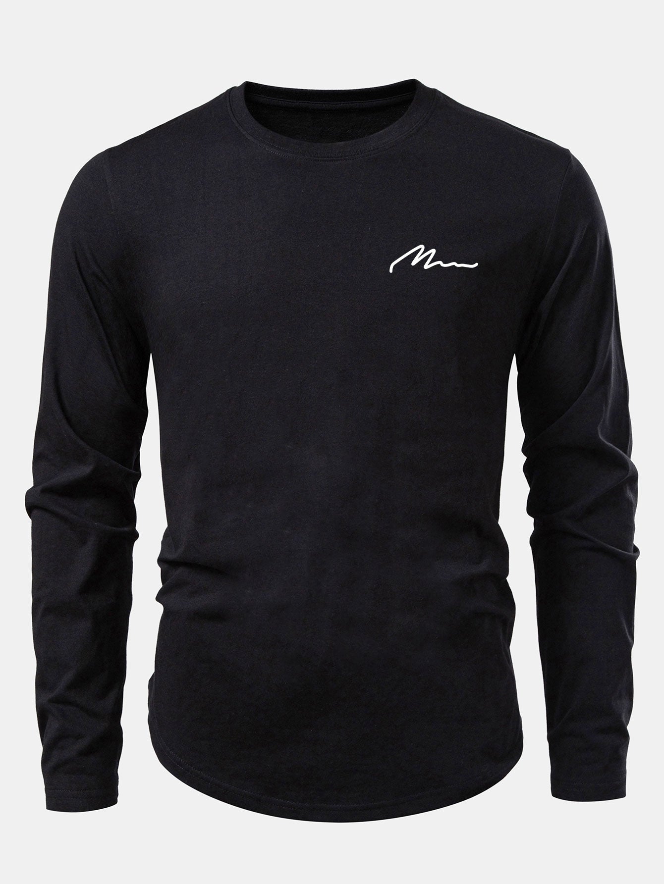 Men Print Cotton Arc Hem T-Shirt