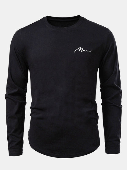 Men Print Cotton Arc Hem T-Shirt