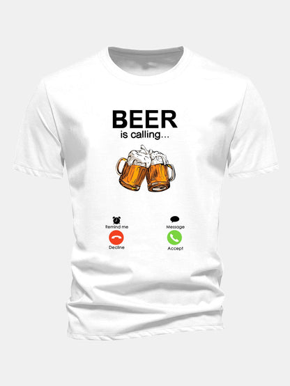 Regular Fit Beer Is Calling Print Cotton T-Shirt
