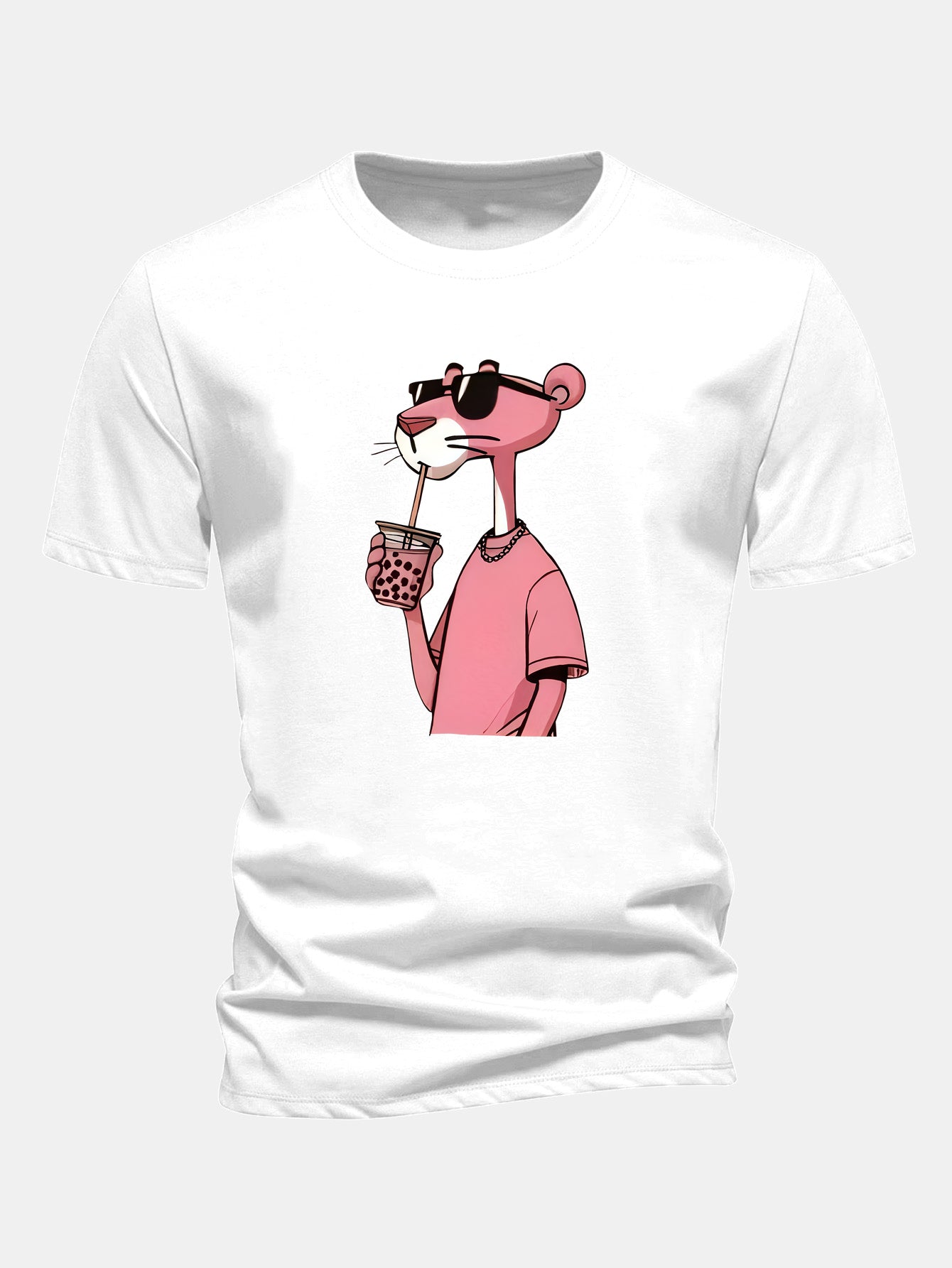 Regular Fit Pink Panther Print Cotton T-Shirt