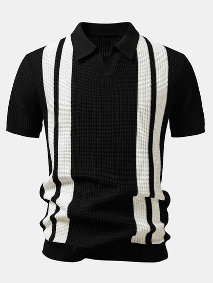 Stripe Johnny Collar Knit Polo