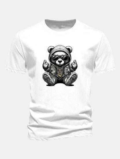 Regular Fit Hip Hop Bear Print Cotton T-Shirt
