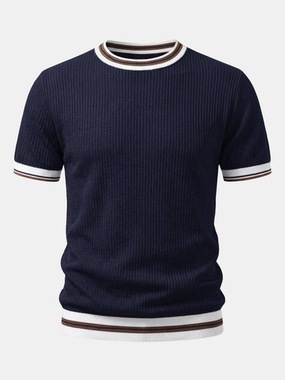 Textured Contrast Crew Neck Knit T-Shirt