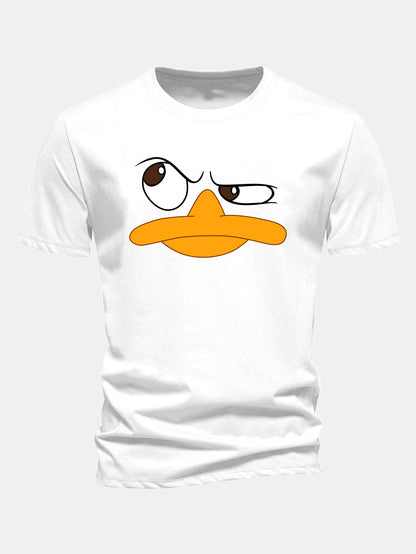Regular Fit Emoji Duck Print Cotton T-Shirt