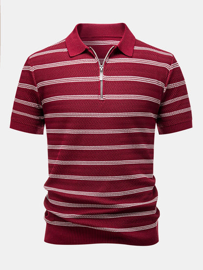 Striped Zipper Knit Polo