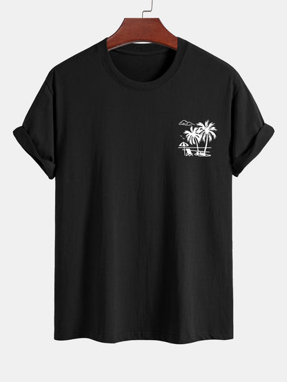 Regular Fit Palm Tree Print Cotton T-Shirt
