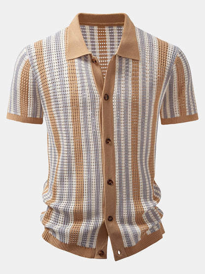 Stripe Eyelet Crochet Shirt
