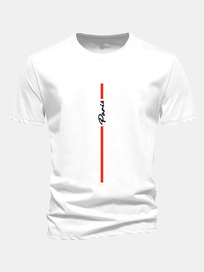 Regular Fit Stripe Paris Print Cotton T-Shirt