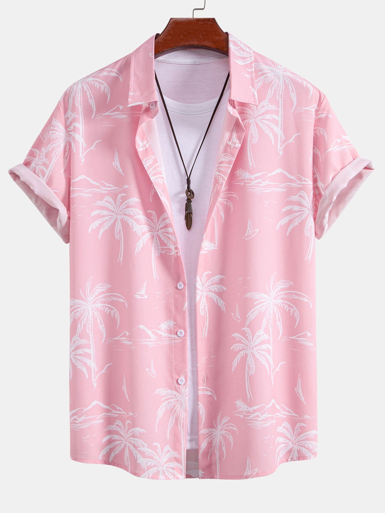Palm Tree Island Print Button Up Shirt