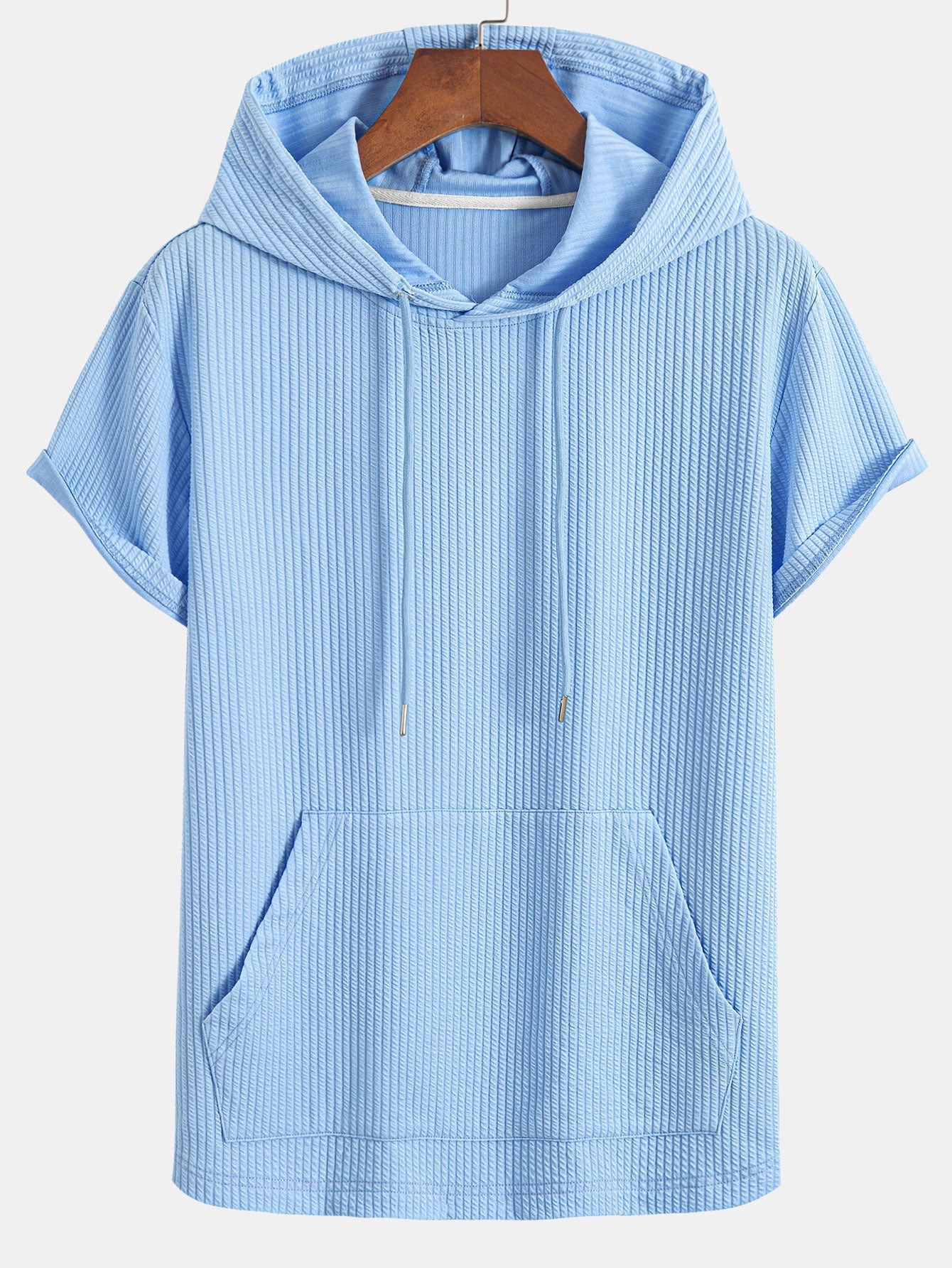 Kangaroo Pocket Ribbed Hooded T-Shirt