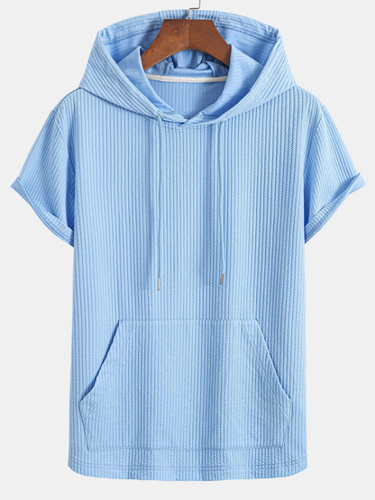 Kangaroo Pocket Ribbed Hooded T-Shirt