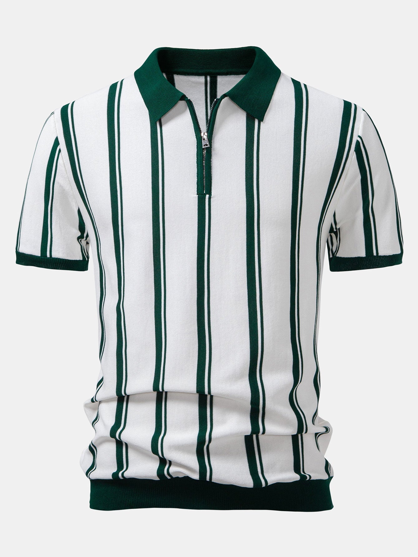 Striped Zip Up Knit Polo