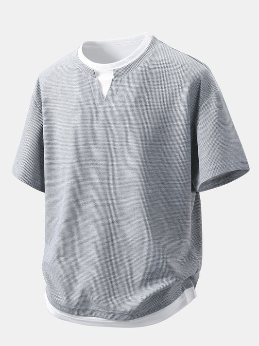 Relax Fit 2 In 1 Notched Collar Waffle T-Shirt
