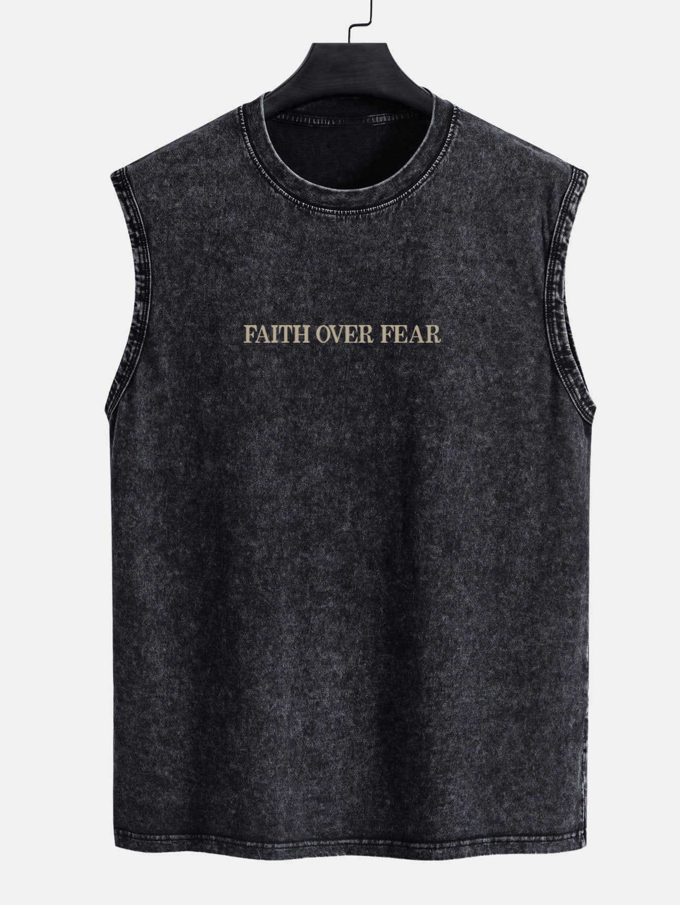 Faith Over Fear Back Print Washed Distressed Tank Top