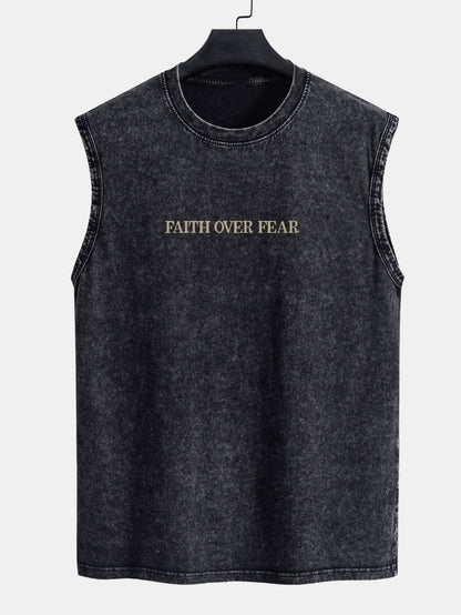 Faith Over Fear Back Print Washed Distressed Tank Top