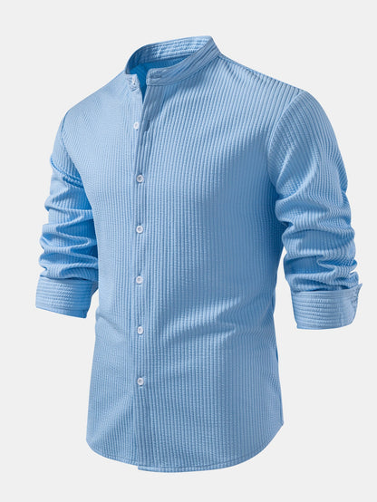 Long Sleeve Muscle Fit Ribbed Stand Collar Shirt