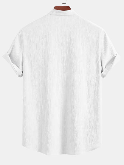 Crinkled Textured V Neck Shirt