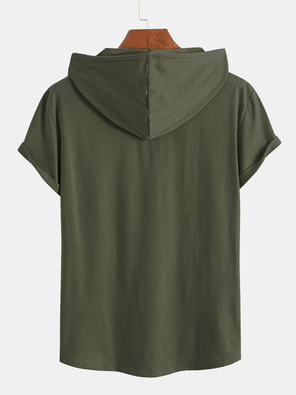 Short Sleeve Henley Hooded T-Shirt