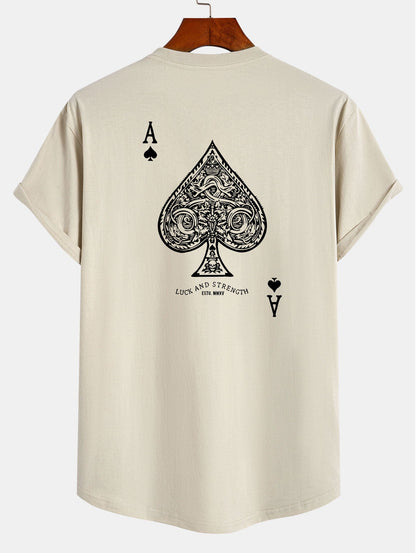 Ace Of Spades Print Cotton Arc Hem T-Shirt