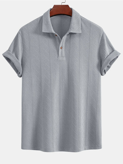 Rhombus Geometric Texture Knit Polo Shirt