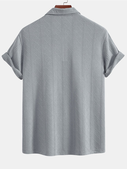 Rhombus Geometric Texture Knit Polo Shirt