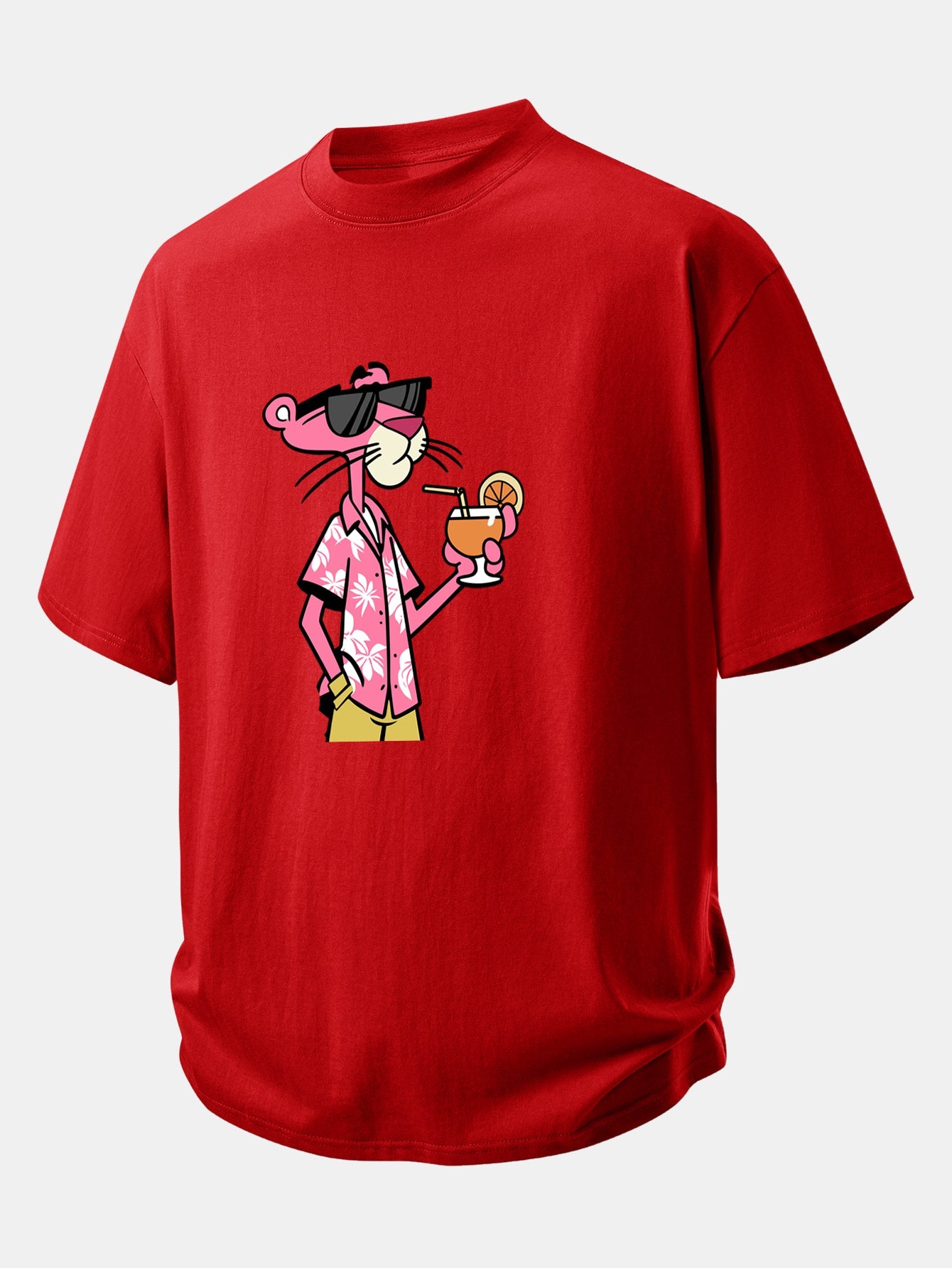 Relax Fit Vacation Pink Panther Print Cotton T-Shirt