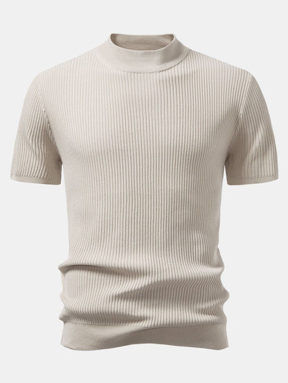 3 Pieces Ribbed Mock Neck Knit T-Shirt