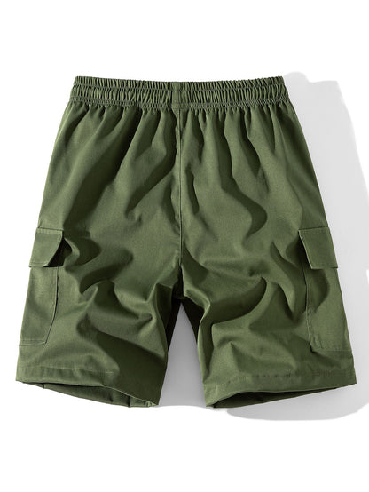 Solid Color Cargo Drawstring Shorts