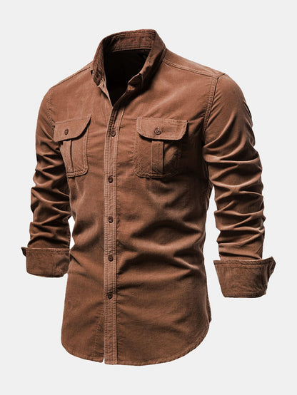 Regular Fit Cotton Corduroy Shirt With Pockets