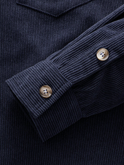 Contrast Corduroy Hooded Overshirt With Pockets