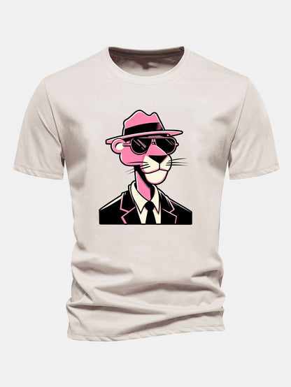 Regular Fit Pink Panther Gentleman Print Cotton T-Shirt