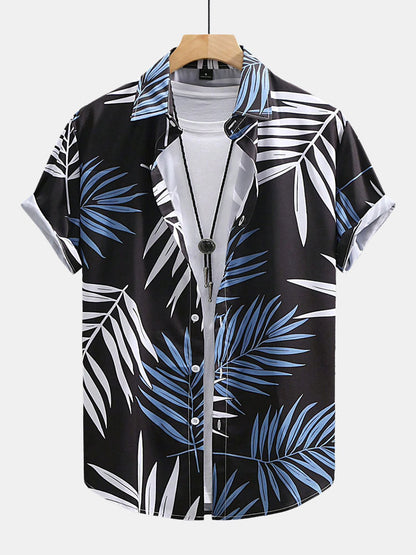 Tropical Leaves Print Button Up Shirt