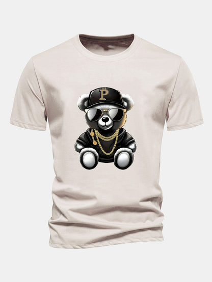 Regular Fit Hip Hop Bear Print Cotton T-Shirt