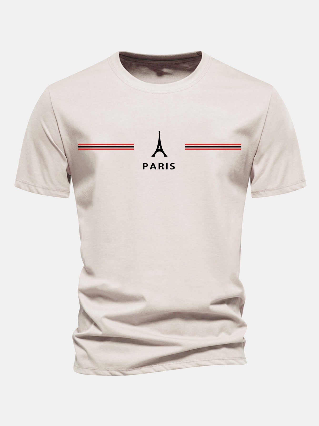 Regular Fit Paris Stripes Print Cotton T-Shirt