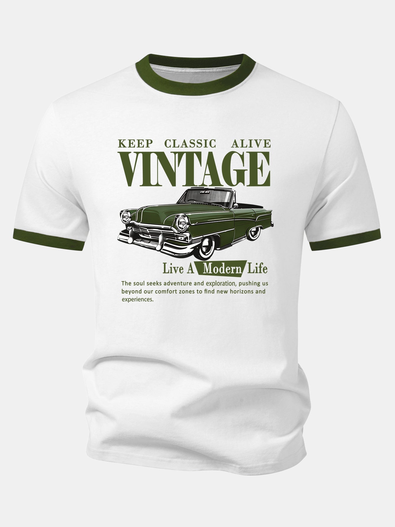 Vintage Car Print Contrast Ringer T-Shirt