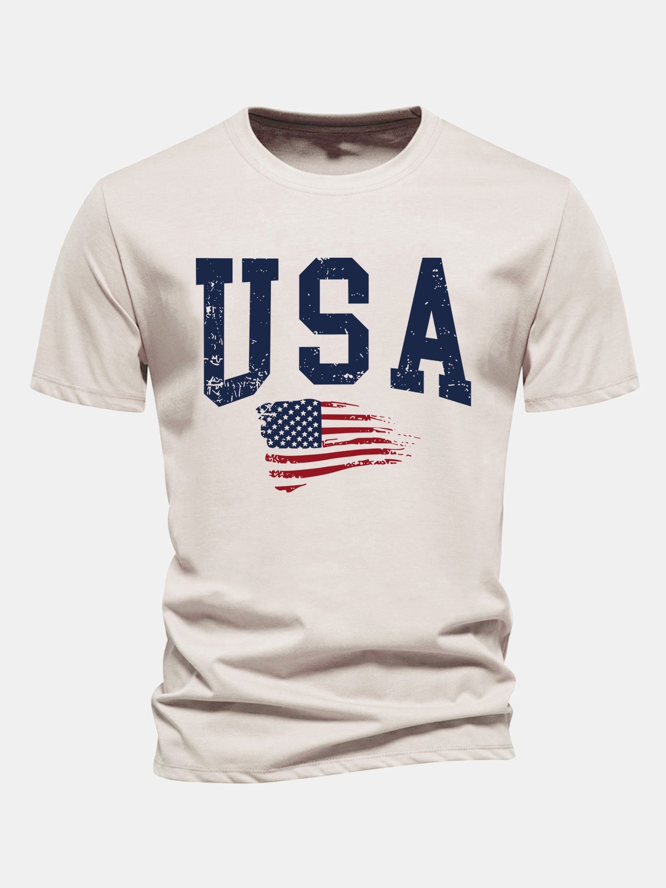 Regular Fit USA Flag Print Cotton T-Shirt