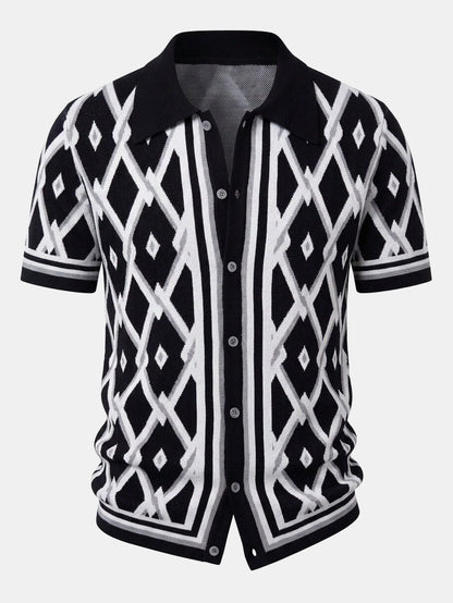 Retro Rhombus Geometric Knit Shirt