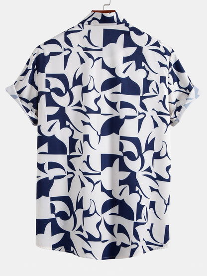 Color Block Print Button Up Shirt